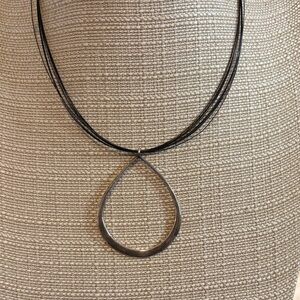 Chico's Black Multi-Strand Cord Necklace with Silver Teardrop Pendant